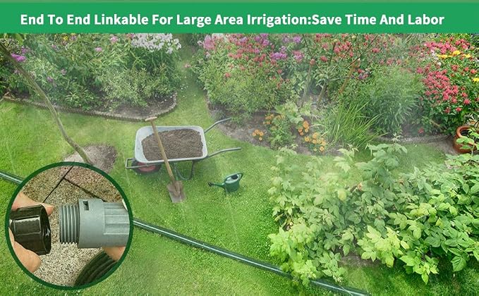 SECBULK 150 FT (75FT*2) Flat Sprinkler Hose for Lawn Watering Garden Soaker Hose with Holes, Heavy Duty Lightweight No-Kink Water Hose with Stakes, Irrigation Hose, Great Fun for Kids and Dog