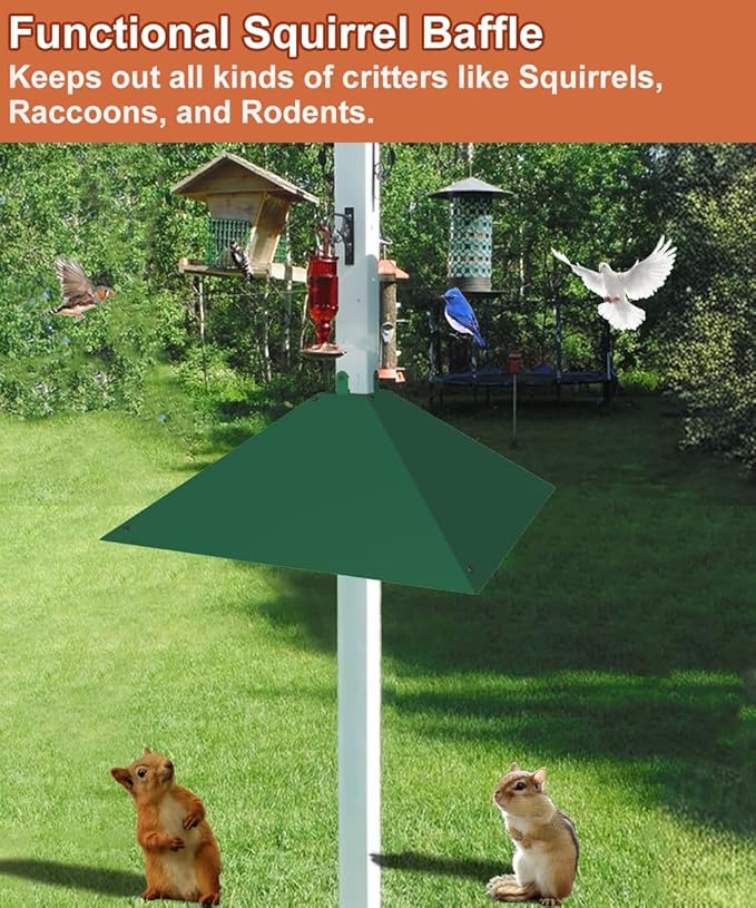 Metal Squirrel Baffle for 4x4 Post, Outside Wooden Pole Mount Squirrel Guards for Bird Feeders, 17 Inch Squirrels Deterrents Stopper to Deter Racoons, Green, 1pcs, (Patented No.: D1069260)