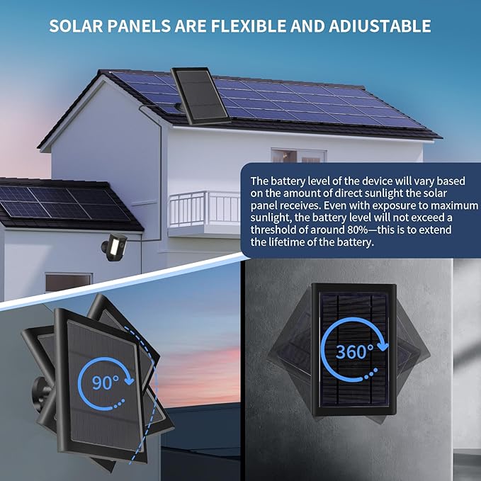 Solar Panel for Ring Camera(2nd Generation) Dustproof Waterproof 5W Solar Panel with 10FT/3M Long Cable for Stick Up & Pro Spotlight Cam Battery for Security Camera 3 Pack-BK
