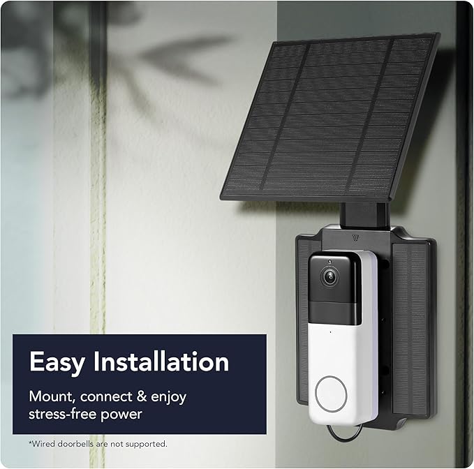 Wasserstein Universal Solar Charger Compatible with Ring Battery Doorbell (2024 Release)/Pro/Plus/4/3/3 Plus/2nd Gen (2020 Release) & Wyze Wireless Video Doorbell Pro - 2.5W Solar Panel Charger
