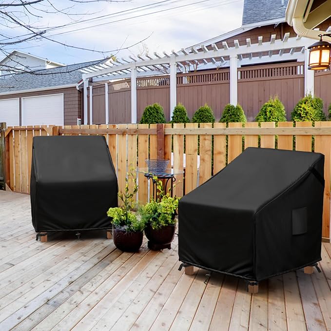 MR. COVER Outdoor Chair Covers Waterproof, Patio Furniture Covers for Rocking Chair, Heavy Duty Anti UV Chair Cover, Fits up to 38W x 40D x 34H Inches, Air Vent and Handles Included, Black, 2 Pack