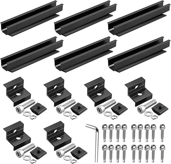 Anbte Solar Panel Bracket Kit, 6 Pcs 7.87 in Aluminium Solar Panel Mounting Rail 30mm/35mm Solar Panel End Clamps, Solar Panel Brackets for Metal Roof, Tin Roof, Flat Roof, Sheet Roof, Black