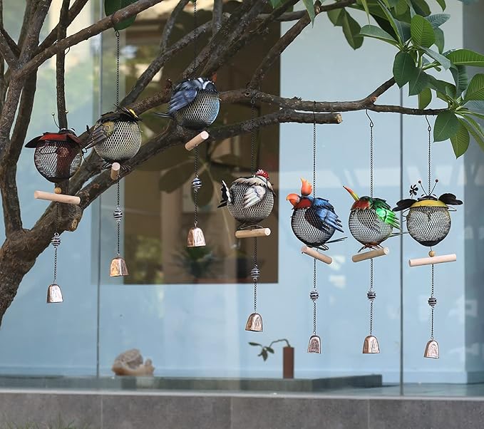 Solar Wild Bird Feeder Squirrel Proof for Outside - Unique Cute Metal Animal Shaped Bird Feeder with Solar Light, Wind Chime, Gift for Bird Lovers(Hummingbird)
