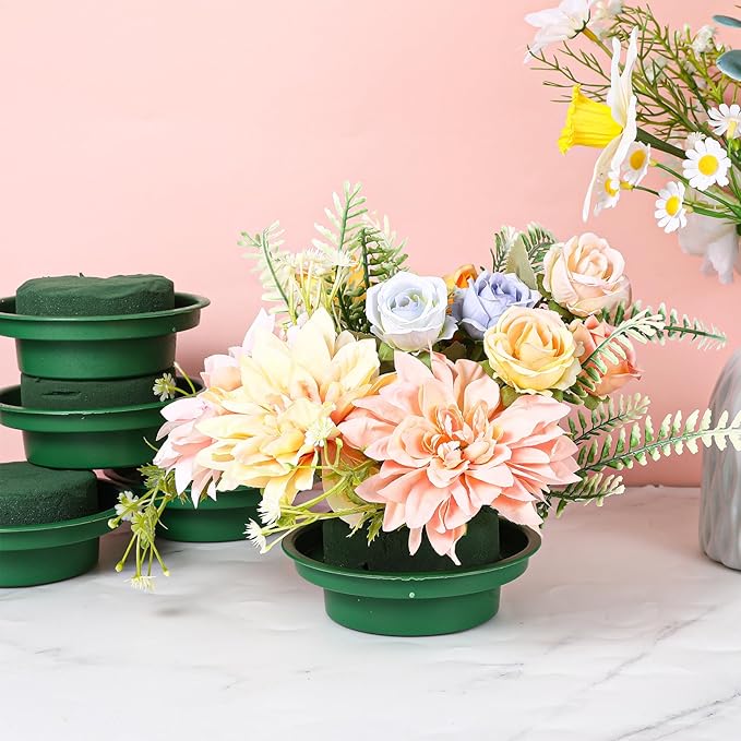 16 Pack Round Floral Foam with Bowls, Green Wet Flower Arrangement Kit, DIY Supplies for Wedding Birthday Party Table Centerpiece Decor, Fresh Artificial Flowers