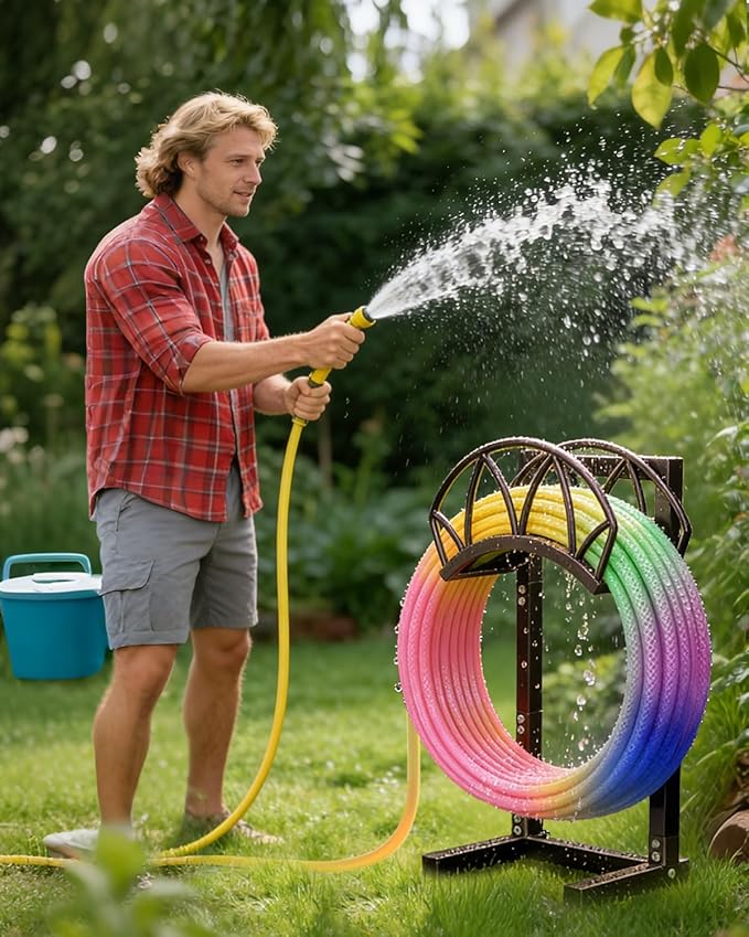 HZE Garden Hose Holder, Freestanding Water Hose Holder Stand for Outside, Heavy Duty Detachable Metal Garden Tube Storage Hanger Rack Holds 160 FT for Yard Lawn Farm, Bronze