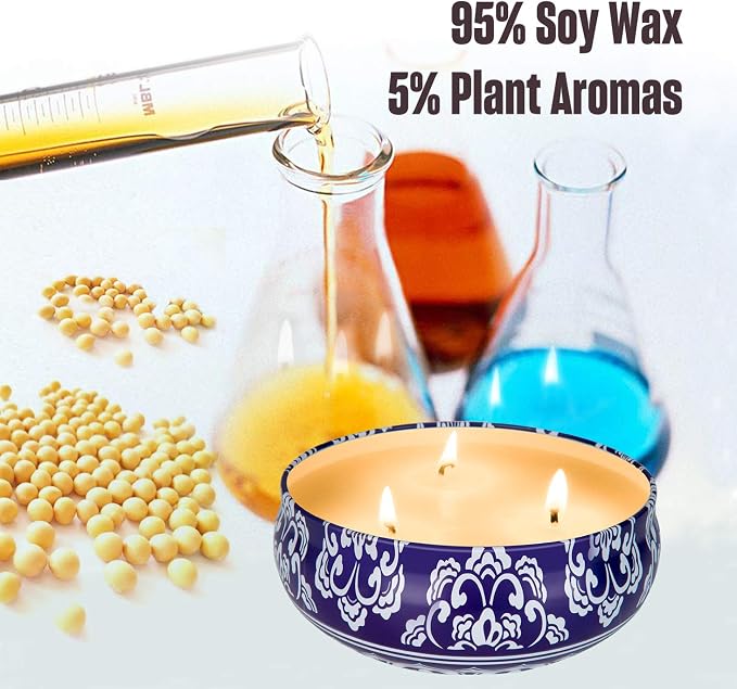 Hausware Citronella Candles Outdoor & Indoor - Large 13.5 oz Scented Candles Set 3 Pack Natural Soy Wax citronella Candles for Garden Patio Yard Home Balcony Camping Backyard (Dark Blue)