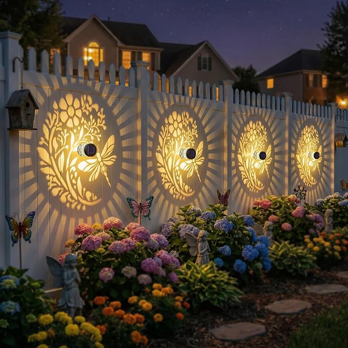 Gardsee Solar Fence Lights 6 Pack Solar Deck Lights Waterproof LED Solar Powered Step Light Wall Lights Outdoor Decorations Warm Yellow Light Decorative Lighting for Garden (Black 5)
