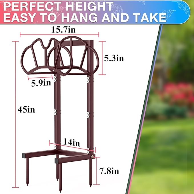 Qatsrin New Garden Hose Holder, Super Stable Water Hose Holders Stand Holds 160-Feet Hose, Rustproof Freestanding Hose Storage Hanger Rack for Outside Yard Lawn Farm, Bronze