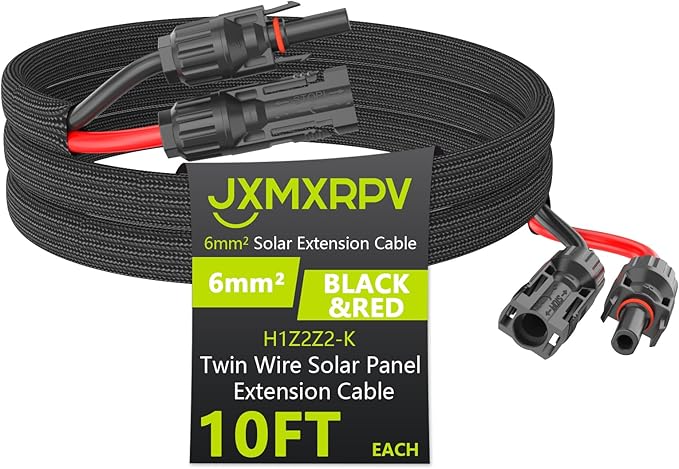 10Ft 10AWG Solar Cable Extension with Protection Cover, Solar Wire with Tool-Free Solar Connectors, IP68 Waterproof PV Cable, Solar Panel Extension Cable 10Gauge for Home Boat RV Solar Panels(10ft)