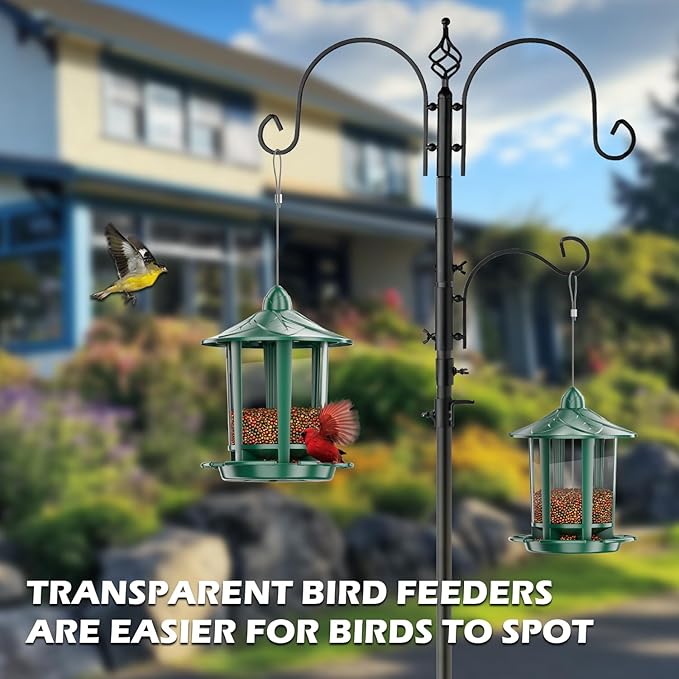 Birdream 2 Pack Bird Feeders for Outdoor Hanging, Assembly Required, 1-Min Easy Setup, Charming Castle Design, Attracting Cardinals Chickadees Goldfinches & Sparrows - Green