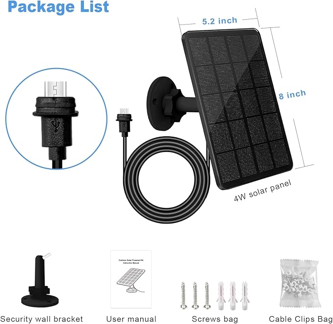 4W Solar Panel for Blink Outdoor 3 (3th Gen) Camera, Solar Panels with Micro USB Port, Rubber Plug, IP65 Waterproof, 13.12Ft Cable