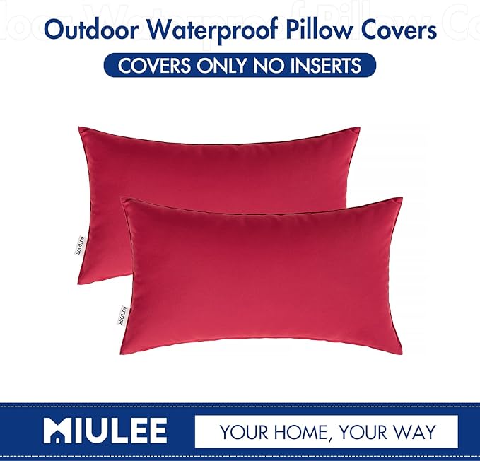 MIULEE Pack of 2 Decorative Outdoor Waterproof Pillow Covers Rectangular Garden Cushion Sham Christmas Throw Pillowcase Summer Shell for Spring Patio Tent Couch 12x20 Inch Red