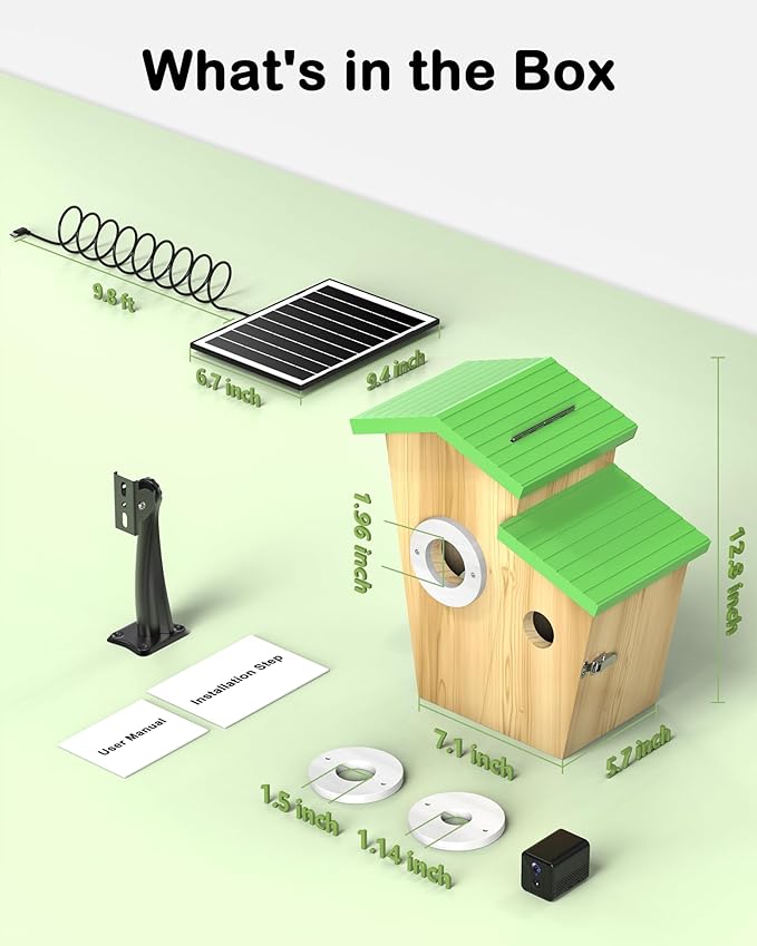 Bird House with Camera,2K HD Wildlife Nest Box for Backyard Bird Watching, Solar Powered with Motion Alerts, Night Vision & Dual Entrances