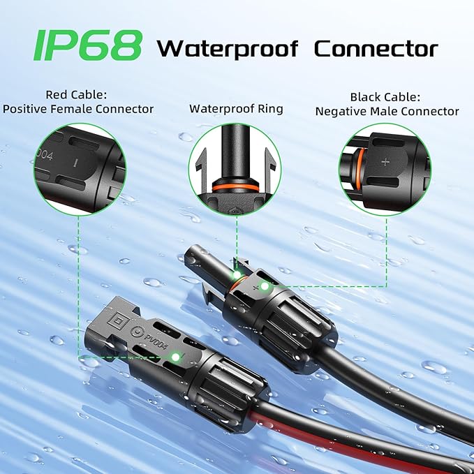 Bateria Power 10 Feet 12AWG Solar Panel Extension Cable, 6mm² Twin Wire Conductor Parallel Solar Wire Adapter Kit with Waterproof Female & Male Solar Connectors for RV, Marine, Photovoltaic Systems