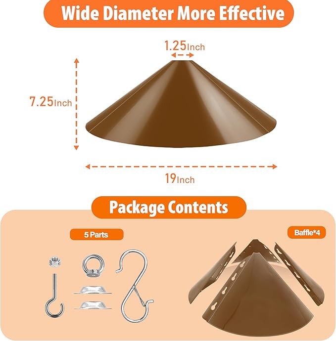Bird Feeder Rain Guard,Squirrel Baffle,Squirrel-Proofs for Outside Shepherd's Hooks,Hanging Baffle for Feeder Pole 19-Inch (Brown)