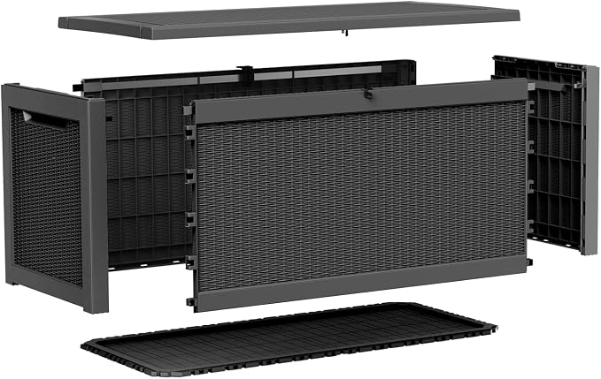 260 Gallon Deck Box, Waterproof Resin Outdoor Storage Box Lockable for Patio Furniture, Fade Resistant Patio Side Table & Organizer for Garden Tools, Pool Floats, Outdoor Cushions, Black