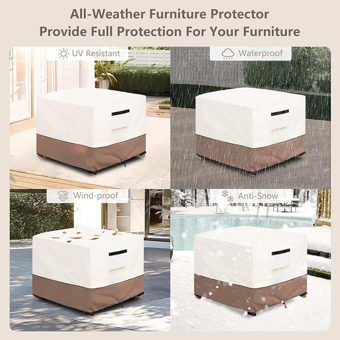 Patio Ottoman Cover Waterproof Heavy Duty Square Outdoor Ottoman Covers, 22W x 22D x 18H Inches Patio Furniture Covering Protector Outdoor Side Table Cover (Beige)