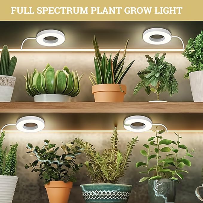 Ceiling Grow Lights for Indoor Plants, 48 LEDs Full Spectrum Halo LED Plant Light, with 3/9/12H Auto Timer Switch, 3 Colors,10 Dimming, Plant Lights for Small Plants, 1 Head
