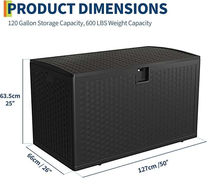 GarveeHome 120 Gallon Outdoor Storage Box – Waterproof & Lockable Resin Deck Bin – Large Capacity for Patio Furniture, Garden Tools & Pool Accessories – Sturdy Lid, Side Handles – Outdoor Organizer