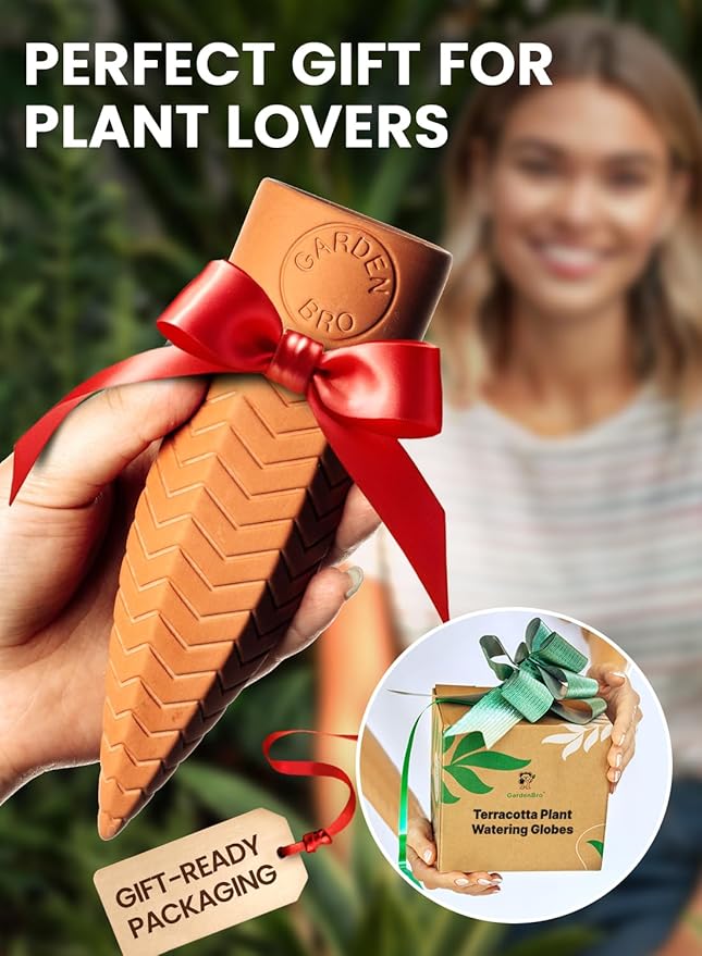 8pc Olla Watering Spikes For Plant Watering With Lids - Automatic Terracotta Self Watering Spikes For Indoor Plants & Outdoor - Terracotta Watering Spikes For 8" Pots Or Larger Water Plants While Away