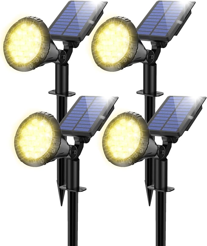 NBKLS Solar Spot Lights for Outside, 21 LED Outdoor Solar Lights for Yard, 4 Pack Solar Spotlights Waterproof Auto On/Off for Landscape, Wall, Garden, Pool, Tree, Pathway and Driveway(Warm White)