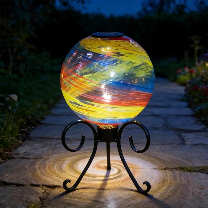 VCUTEKA Solar Gazing Ball, 10" Glass Gazing Balls Sphere with Solar Light for Garden Decor Lawn Outdoor Yard Decorative