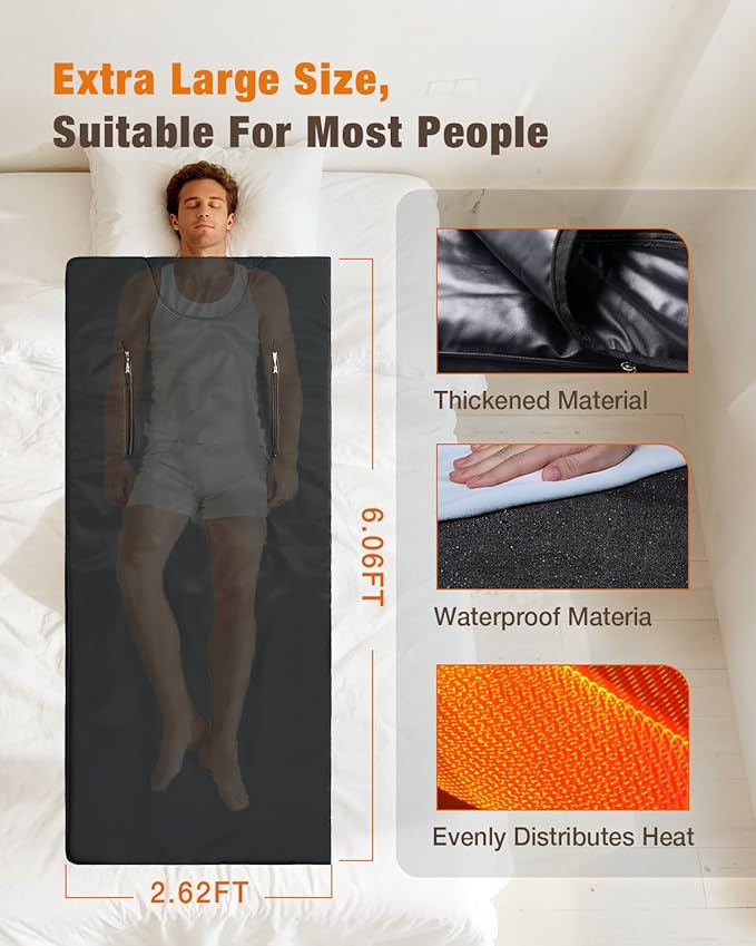 Portable Sauna Blanket for Home, Portable Design, Relaxation and Detox Washable & Foldable with Carrying Bag and Remote Control, 88-158℉, 10-60 Minutes Timer, (6 x 2.62) FT