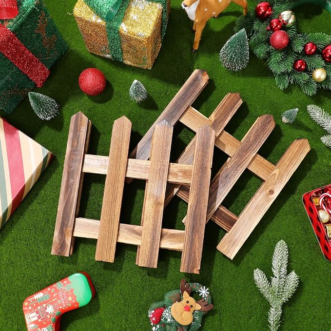DOITOOL Wooden Picket Fence Garden Border, Decorative Garden Fence Animal Barrier Landscape Fencing Border for Dogs, Flower Bed, Yard and Patio Outdoor Decor (Total Length: 120cm, Height: 30cm)