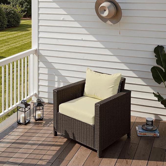 PatioGlow Outdoor Seat Cushion Set 22 x 24 x 4 Inch, Waterproof & Fade Resistant Patio Furniture Cushions with Removable Cover and Ties, Thick Deep Seating Pads for Outside Chair Sofa Couch, Yellow