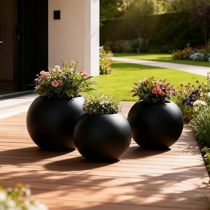 Large Round Planter,Planters for Indoor Plants & Outdoor,Durable Plastic Material Sphere Planter with Drainage Hole & Rubber Plug Weather Resistant,Plant Pot