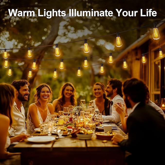 MGVIH Outdoor String Led Patio Lights - 50Ft 15M Outside Waterproof Light ST38 Shatterproof Bulb Connectable Hanging Outdoor Electric Lighting for Backyard Yard Gazebo Porch Party
