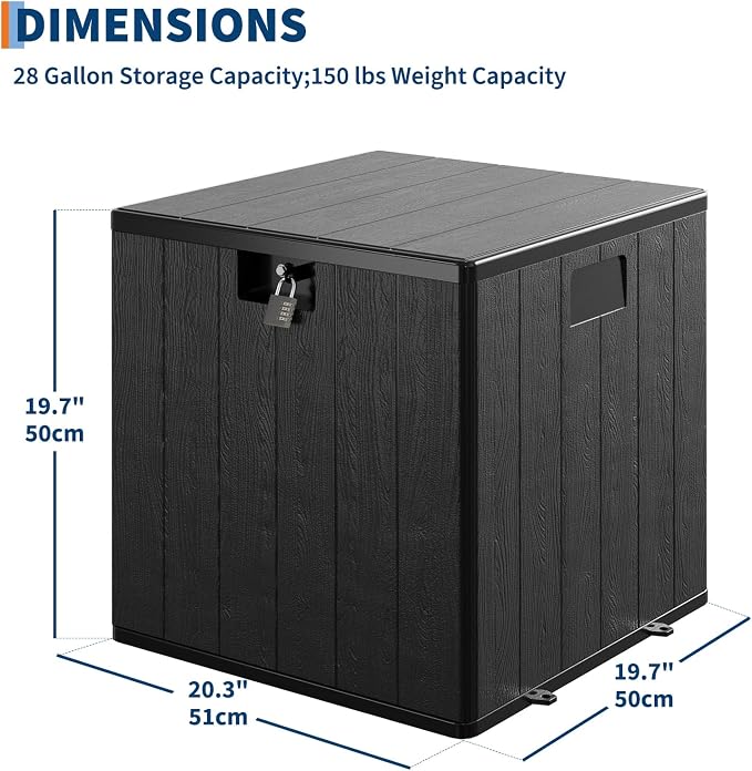 28 Gallon Outdoor Deck Box, Lockable Waterproof Outdoor Resin Box with Lid, Patio Storage Bin for Patio Furniture, Garden Tools, Pool Accessories - Brown