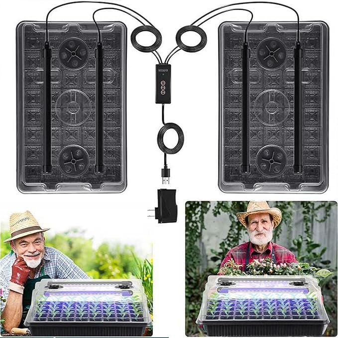Seed Starter Tray with Grow Light, 2 Packs 80 Cells Seed Starting Kit, Reusable Seedling Starter Trays with Humidity Dome, Plant Germination Trays for Indoor Seed Starter Kit, Black