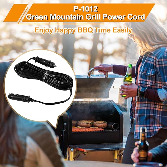 12V Power Cord for GMG Green Mountain Grill Jim Bowie, Daniel Boone, Davy Crockett 12V Prime/Prime Plus Pellet Grills, P-1012 Vehicle Adapter Replacement Part for GMG Ledge Peak Trek Grills