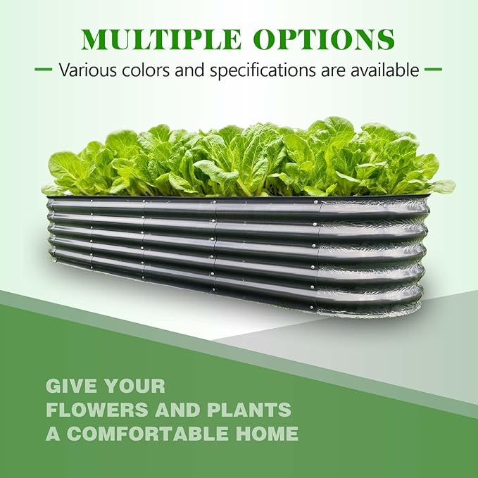 GrowHaus 8x2x1.4FT Galvanized Raised Garden Bed, Planter Boxes Outdoor Large Metal Garden Beds for Planting Vegetables Flowers Herbs Dark Gray