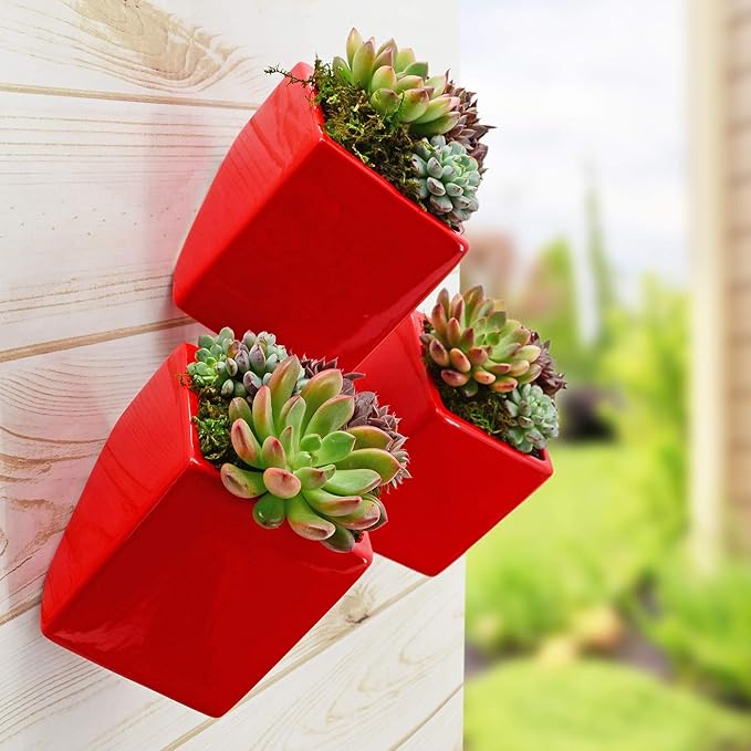 Arcadia Garden Products WP17 Small Cube Wall Planter 3-Pack-Red