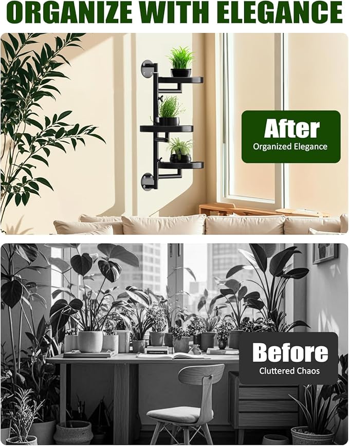 joyhalo Rotating Plant Wall Shelf 2 Pack Set, 3-Tier Window Plants Stand, 180° Rotating Wall Mounted Holder, Plants Windows Shelf, Indoor Plant Shelves for Multiple Plants