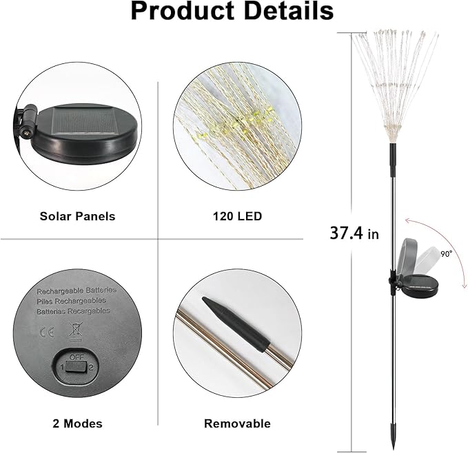 Solar Garden Lights Outdoor, 4 Pack 120 LED Twinkling Firework Lights Decorative with 2 Modes, Outdoor Waterproof Solar Starburst Light for Outside Yard Pathway Garden Decor, Multicolor