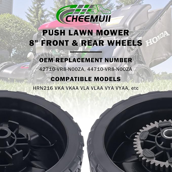 CheeMuii HRN216 Lawn Mower Rear Drive Wheels Kit 2 Pcs 8" Back Wheels Replace for 42710-VR8-N00ZA Push Mower Wheel Compatible with Honda HRN216 Lawn Mower