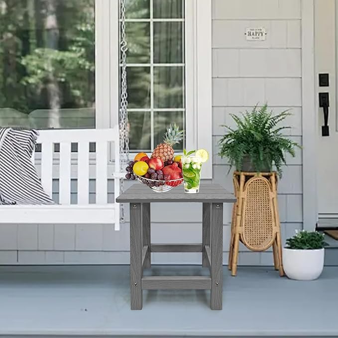 Meluvici Outdoor Side Table, HDPS Single Adirondack Side Table Weather Resistant, Table for Adirondack Chair, Outside End Table for Patio, Pool, Deck, Porch, Outdoor or Indoor Use, Grey