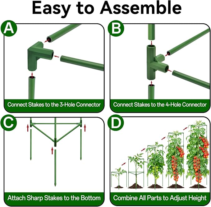 Halatool 72 Inch Tall Tomato Cages Heavy Duty, 4 Pack Metal Adjustable Plant Support Stakes for Pots, Large Trellis for Garden Climbing Vegetables Cucumbers Flowers Fruits