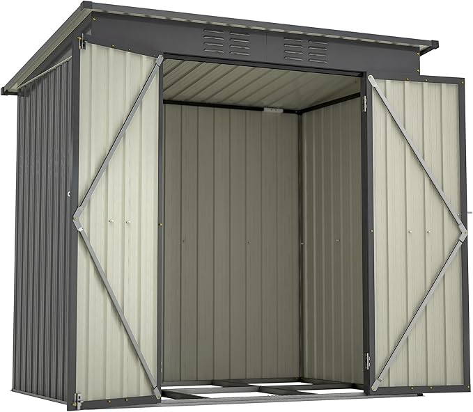 KEIKI Storage Shed 6x4 FT, Small Metal Tool Shed for Outdoor Storage, Galvanized Steel Garden Shed with Floor & Lockable Doors for Patio, Backyard, Lawn, Black