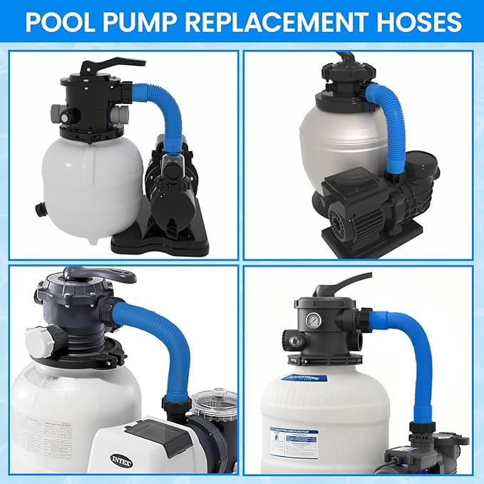 1.5" x 20" Pool Hose Replacement, Pack of 2 - Compatible with Above Ground Pools Filter Pump Hoses, Sand Filters, Saltwater Systems (1,500-2,500 GPH), Blue