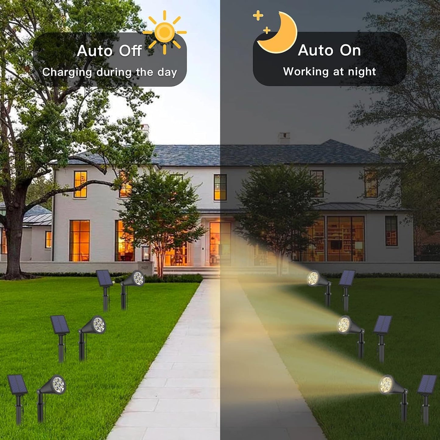 MEIHONG Solar Spot Light Outdoor, Waterproof LED Landscape Lights Dusk to Dawn, 2-in-1 Spotlight Solar Powered Accent Lights for Garden Porch Walkway Patio (Yellow-2 Pack)