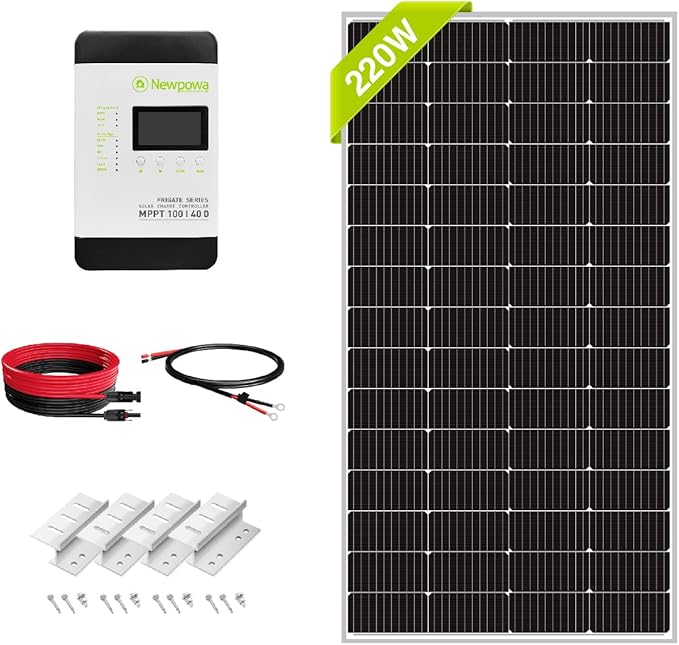 Newpowa 220 Watt 12 Volt Solar Panel Kit, 220W 12V Solar Charge Starter Kit +40A MPPT Charge Controller+Mounting Z Brackets+Cable, Solar Power System for Home Camping Boat RV Off Grid Applications