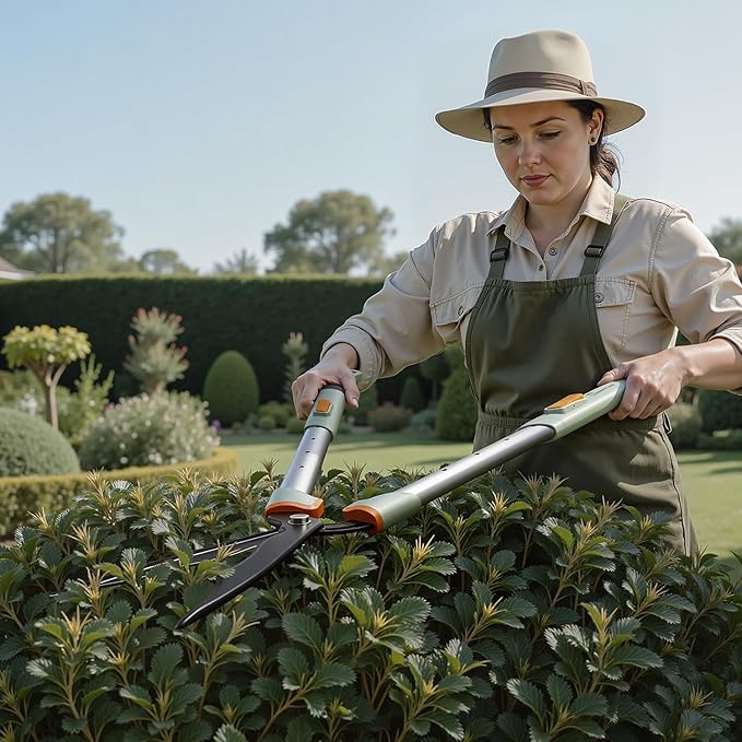 PrunePro Extendable Hedge Shears (27"-35") Wavy Stainless Steel Blades | Teflon Coated for Smooth Cuts | Lightweight Adjustable Garden Clippers for High Hedges & Bushes
