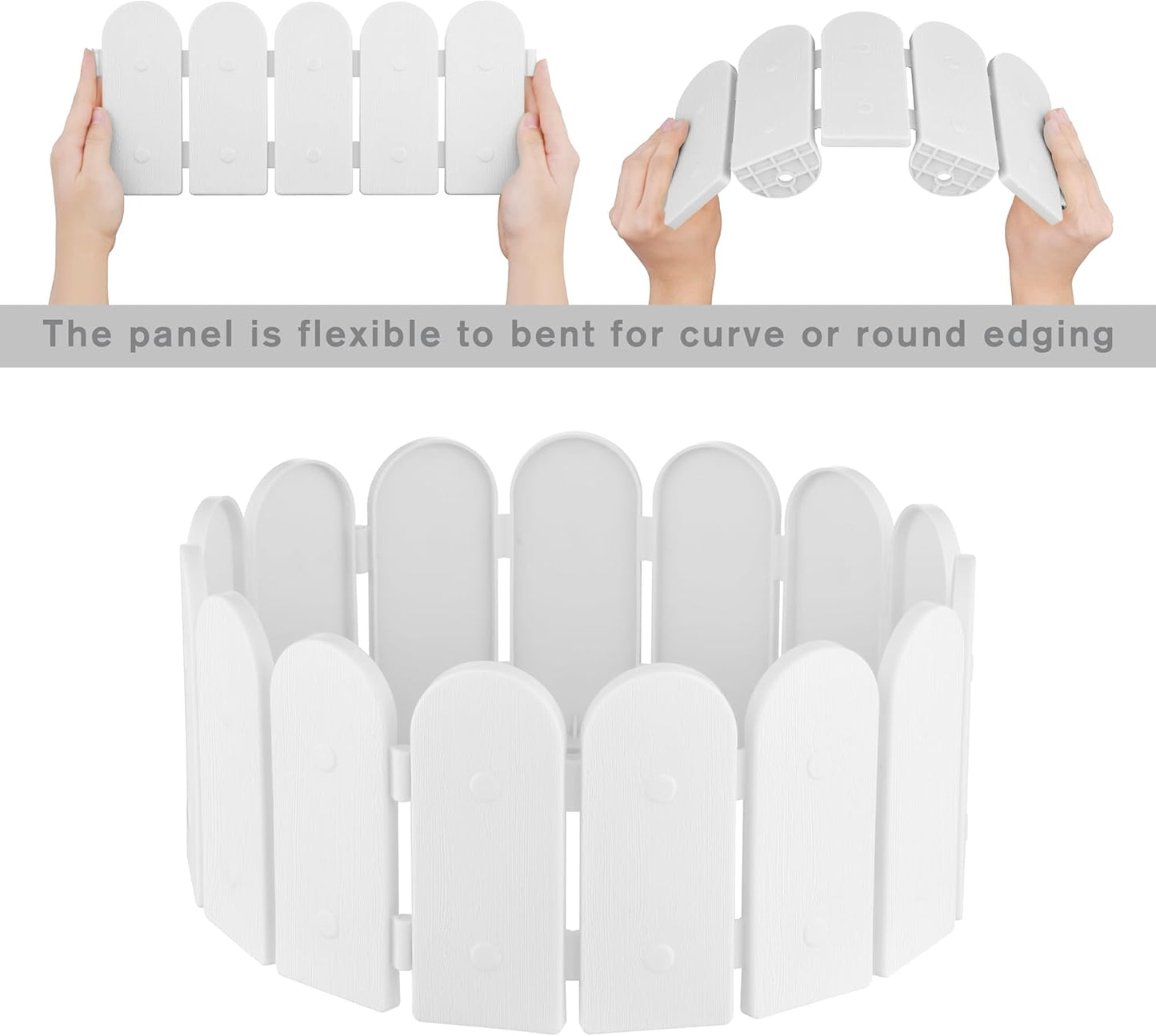 Evelyne Garden Border Edging: Wooden Fence Design - 16pcs White Yard Landscaping Fence Liner Lawn Edge Barrier - 20ft Kit of Decorative Lawn Landscape Panels Elements-Landscaping Edging-GMT-10374-D16