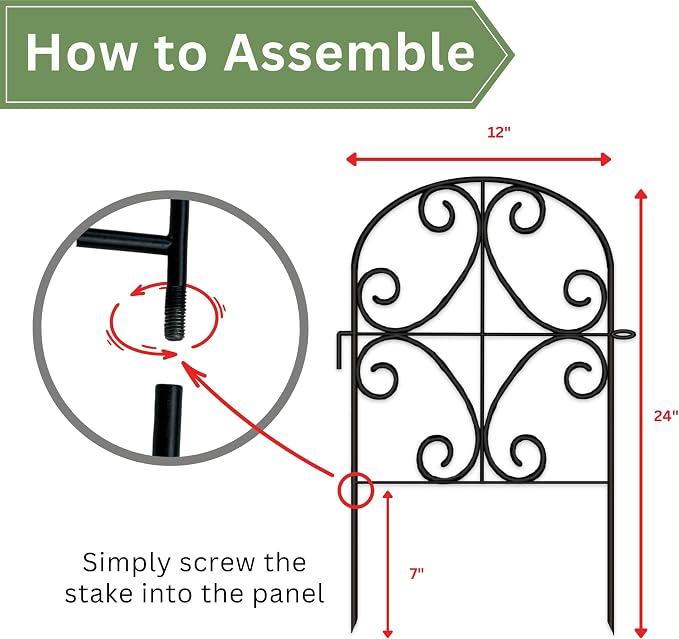 ShopLaLa Garden Fence Border Animal Barrier (25 Panels) 12in(L) x 24in(H) Decorative Fencing Rustproof Metal Flower Bed Edging for Landscape, Black Wire Fences Butterfly Arch Panel Outdoor Patio Decor
