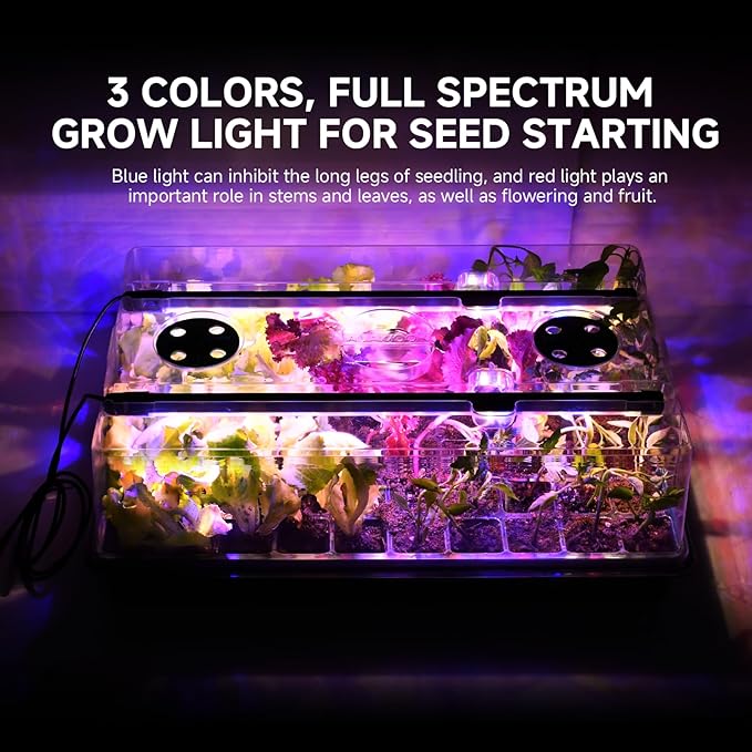 Adawook Large Seed Starter Tray with Grow Light and Thermostat Controller Heat Mat, 10"x 20.75" Heat Mats for Plant Growing,68-113°F Adjustable,Color Change Grow Lights,Germination Trays Kits