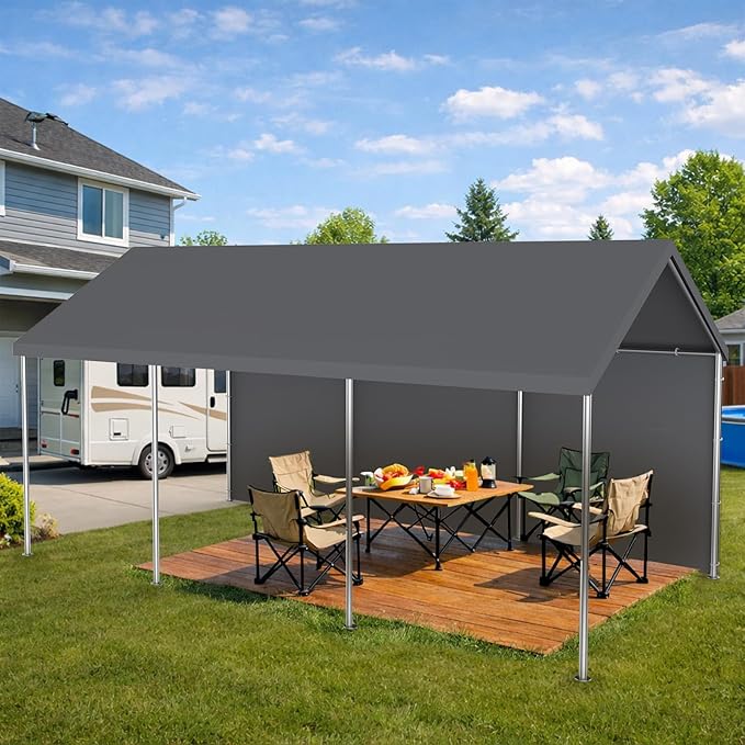 Carport Replacement Canopy Sidewall 20x6.6FT Fits 10x20,12x20,13x20,20x20FT Carport, Waterproof & UV Protected, with Ball Bungees (Only Sidewall, Frame Not Include) (Grey, Sidewall 1 Pack)